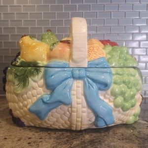 12"x 9" Large Ceramic Fruit Basket Weave Kitchen Cookie Jar / Canister by CHP
